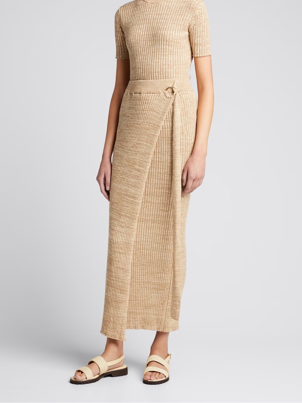 Anna Quan Mathilde Ribbed Cotton Wrap Maxi Skirt & Tank Set Stone 8/10
